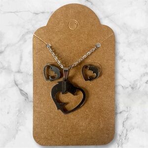 Silver Heart Pendant Necklace and Earring Set